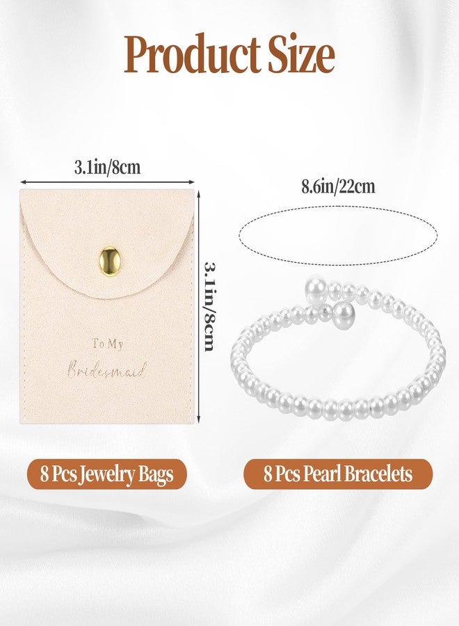 SXoonKing 16Pcs Bridesmaids Gifts, 8 Set Pearl Bracelets with Velvet Jewelry Bags, Bridesmaid Bracelet & Jewelry Pouch, Bridesmaid Proposal Gifts Set for Bachelorette Parties Wedding Bridal Shower Favors - Image 2